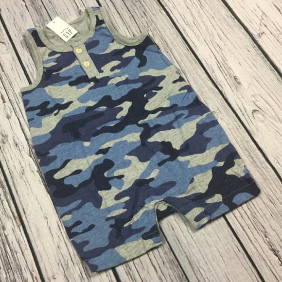Gap Boys 0-3 Months Blue Camouflage Romper - Picture 6 of 8